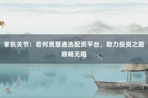 掌执关节:若何贤慧遴选配资平台,助力投资之路顺畅无阻